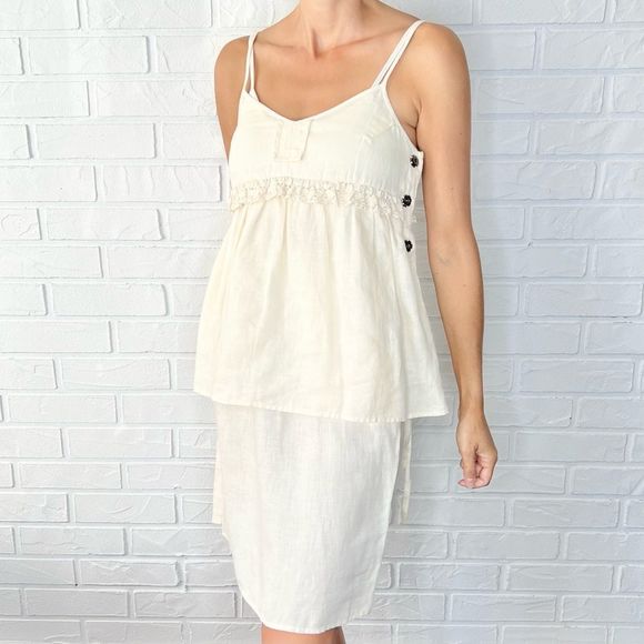 Anthropologie Easel Cream Linen Babydoll Tank Top And Skirt Coord Set - Picture 1 of 14